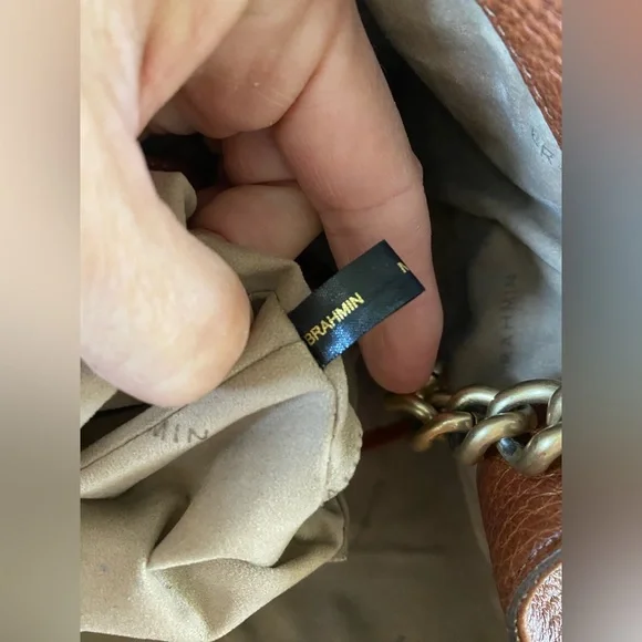 Brahmin Shoulder Purse Handbag Pebble Magnet Top Cognac Brown + Chain Strap - Picture 7 of 14